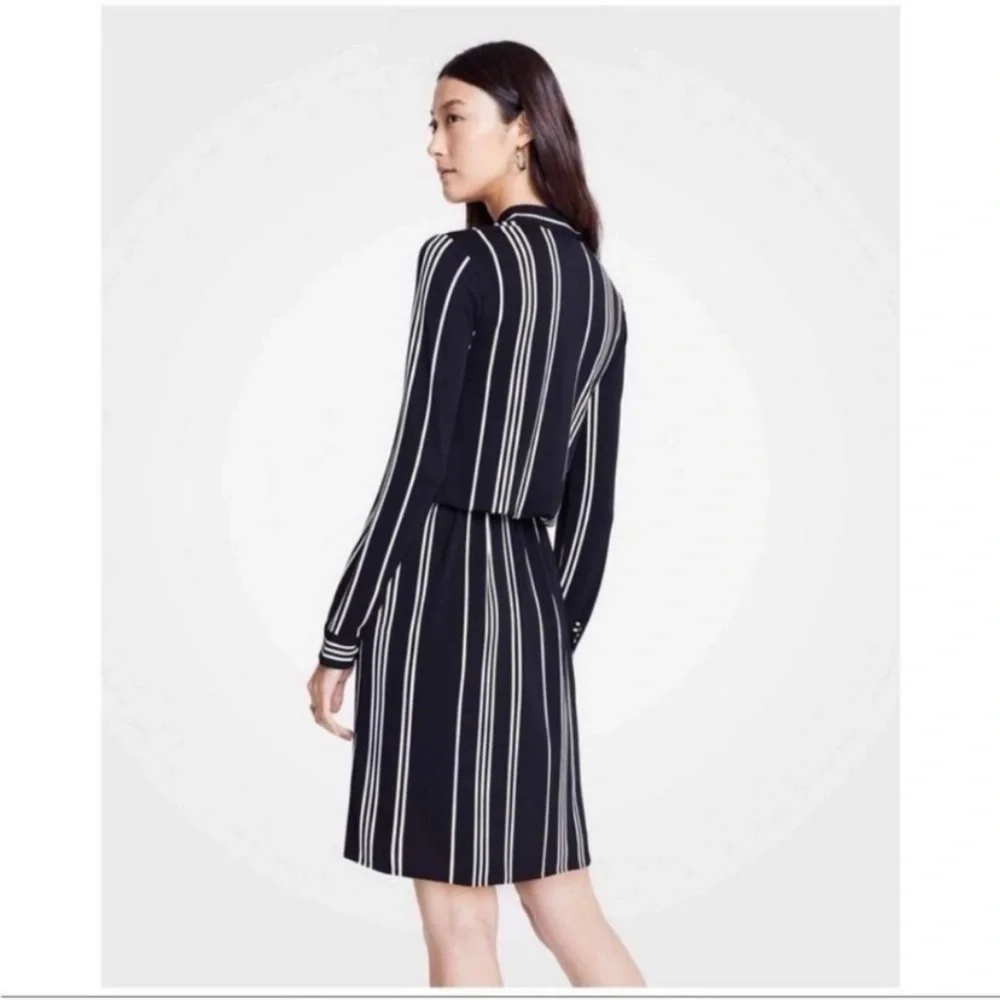 Ann Taylor minimalist contemporary neck tie stripe midi dress - Picture 2 of 14